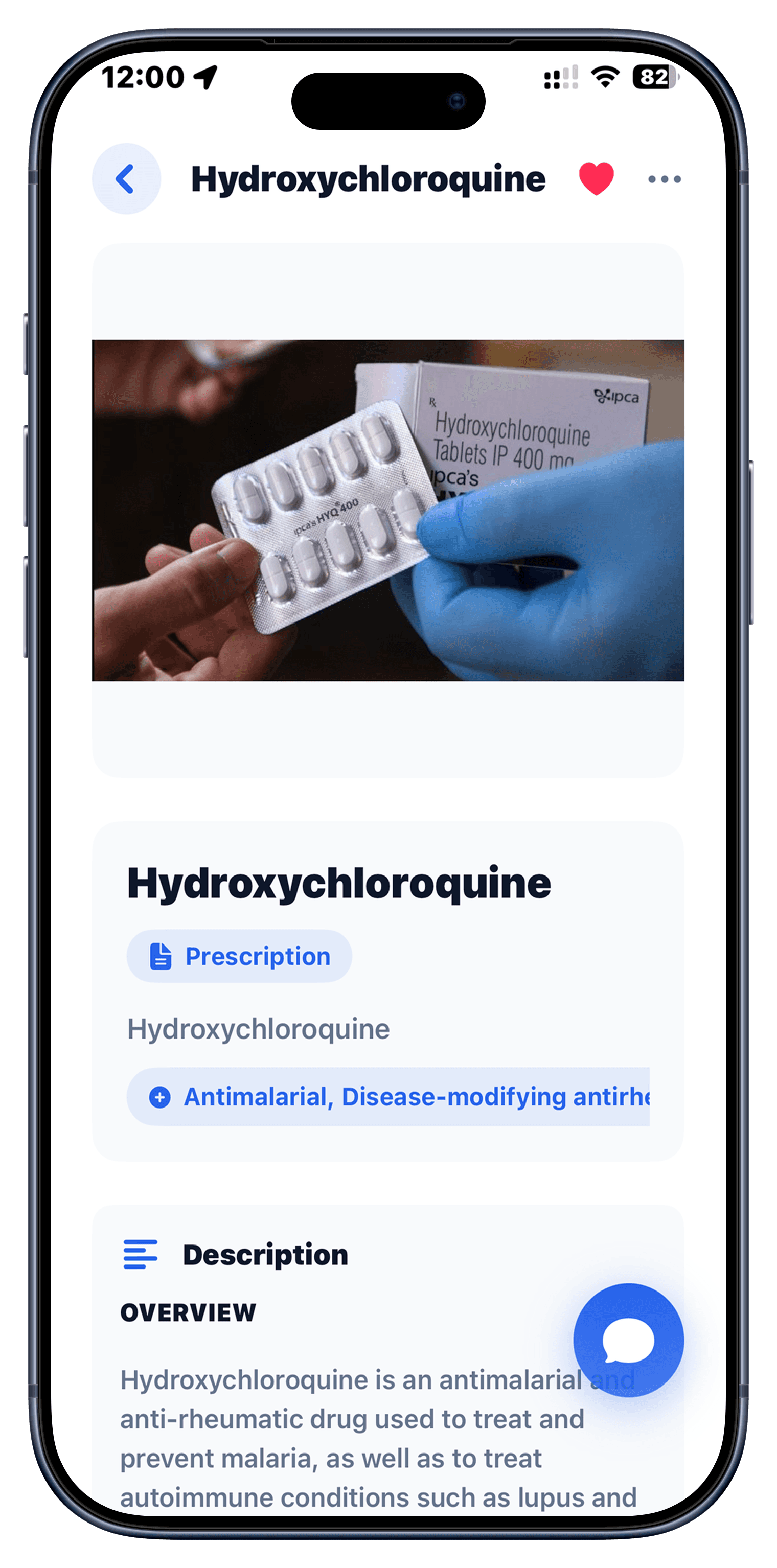 AI Pill ID — Hydroxychloroquine detail screen