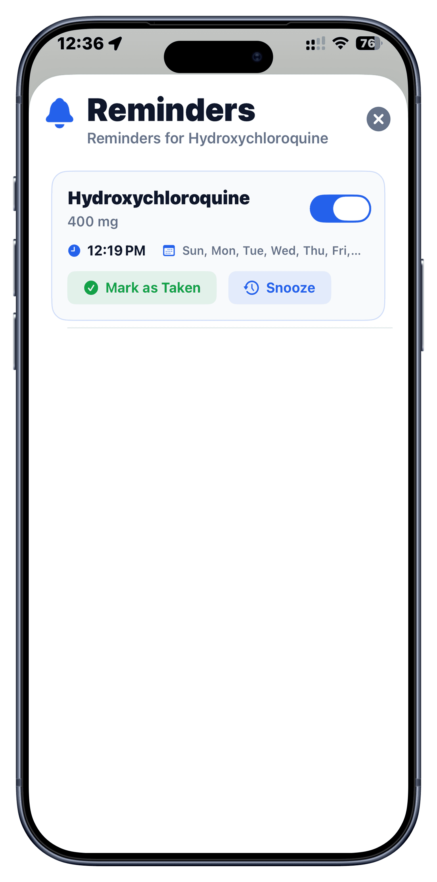 AI Pill ID — Reminders screen